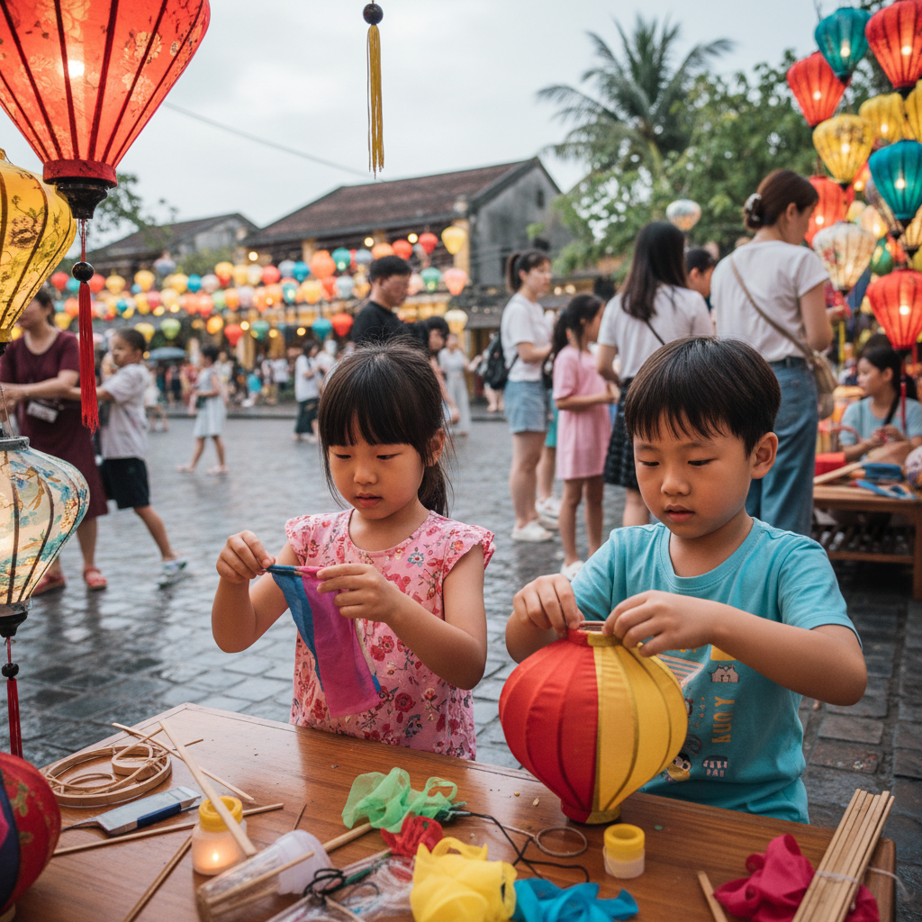 호이안에서 등불을 만드는 아이들