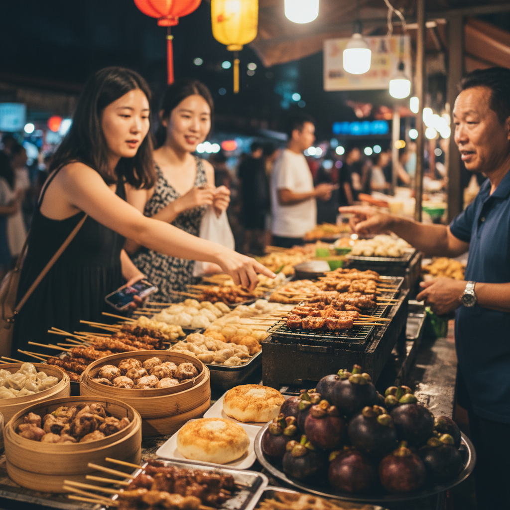 나이트 마켓의 다양한 길거리 음식들
