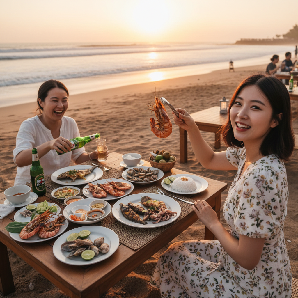 짐바란 해변에서 즐긴 씨푸드 디너