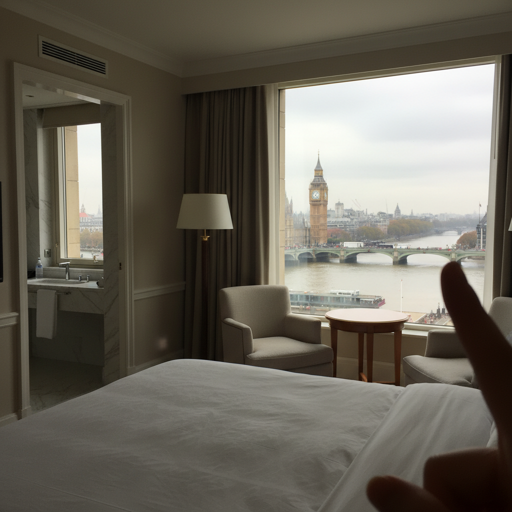 세이보이 호텔 리버뷰 스위트룸 인테리어와 테임즈강 전망