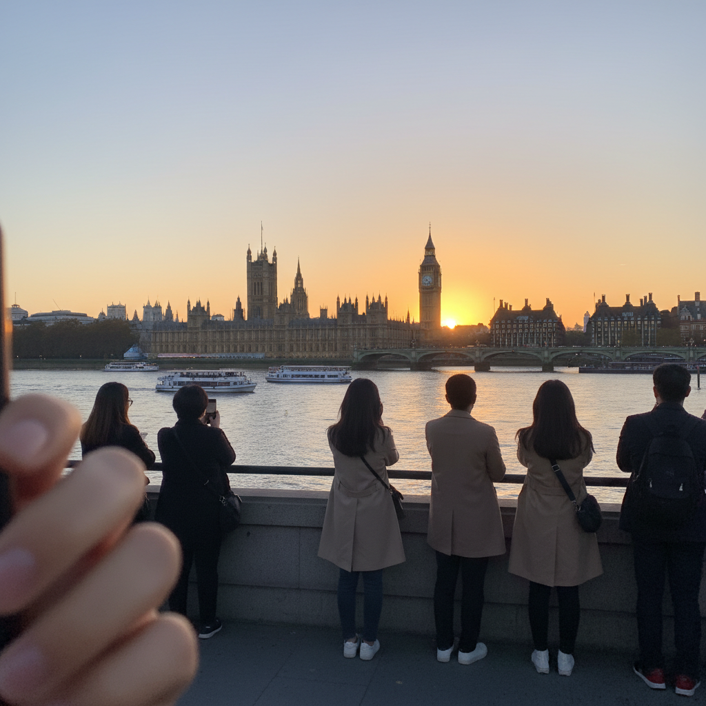 런던 웨스트민스터와 빅벤이 보이는 템즈강 석양 전경