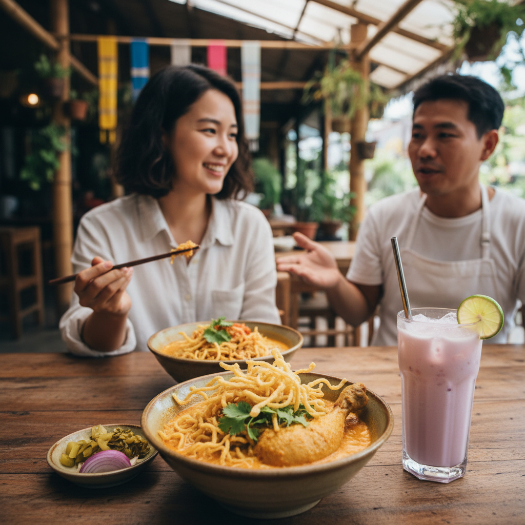 한스 카오 소이에서 맛본 카오소이와 태국 전통 음료