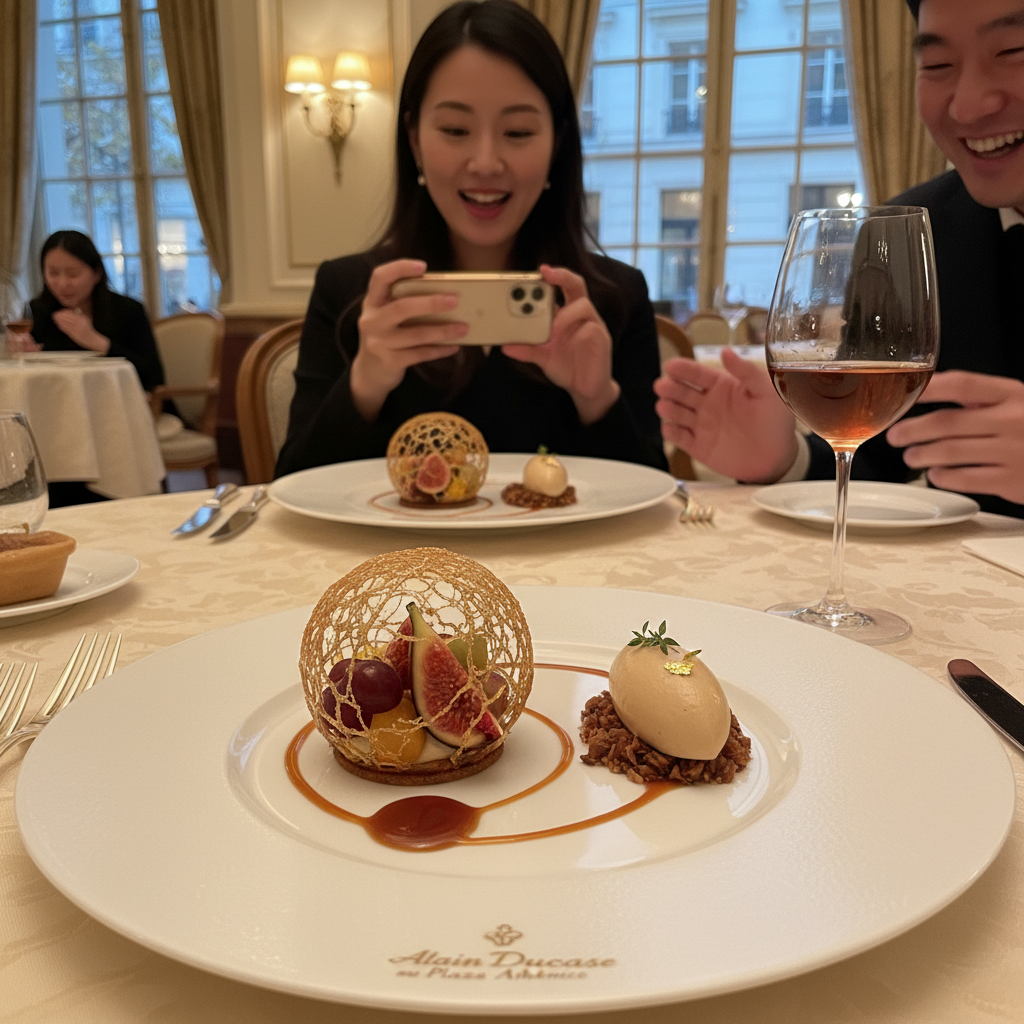 파리 미슐랭 레스토랑의 화려한 디저트 플레이팅