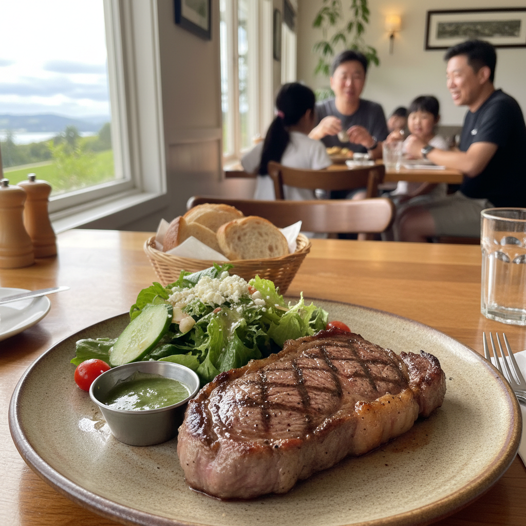 해밀턴 식당에서 먹은 양고기 스테이크와 샐러드