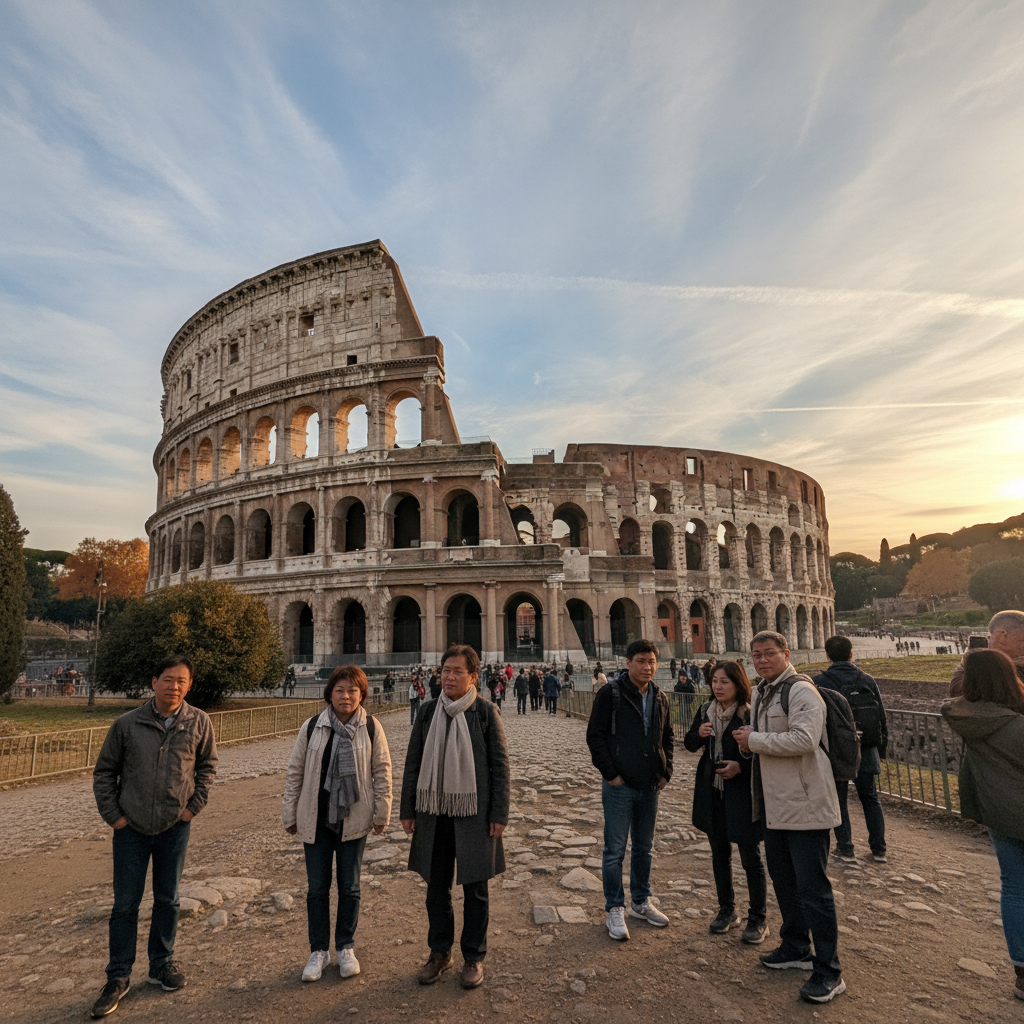 로마 콜로세움 전경과 가을 하늘