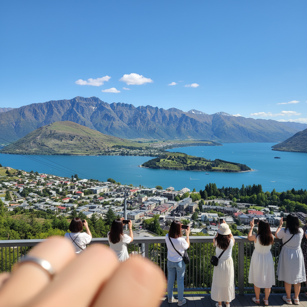 뉴질랜드 퀸스타운 전경과 호수