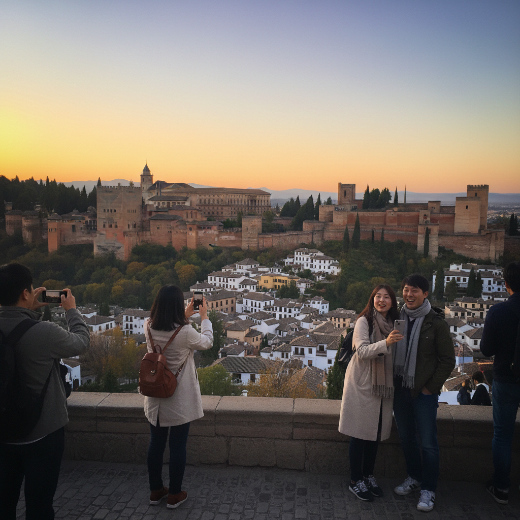 알바이신 전망대에서 본 해질녘 알함브라 궁전 전경