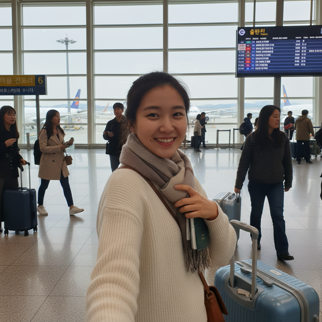 인천공항 출발 게이트에서 찍은 셀카