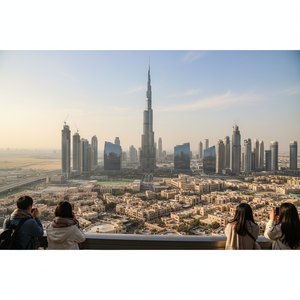 버즈 칼리파와 두바이 도시 전경이 한눈에 보이는 파노라마 사진