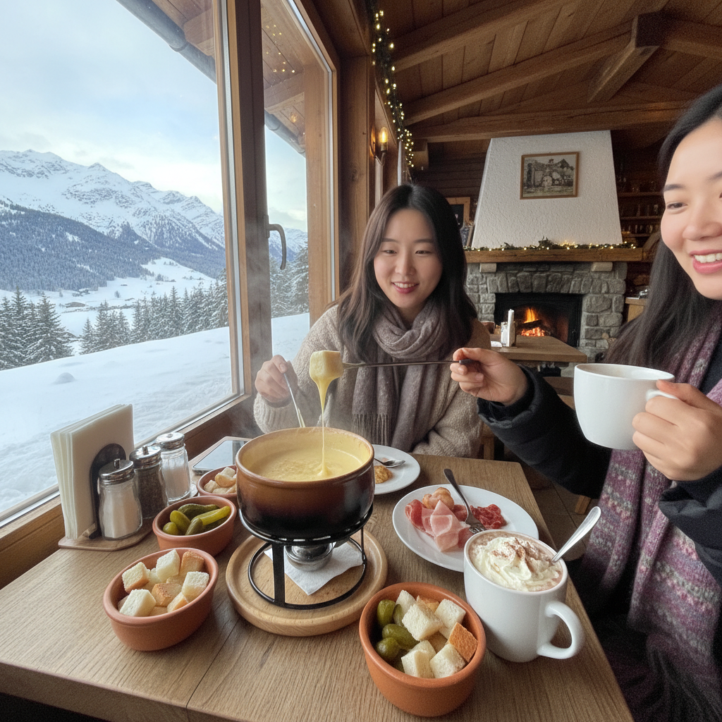 리기산 중턱의 작은 카페에서 먹은 치즈 퐁듀