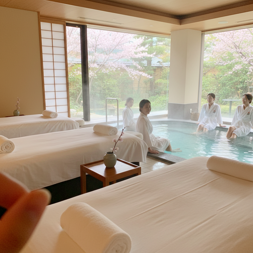 럭셔리 스파 트리트먼트룸과 온수풀