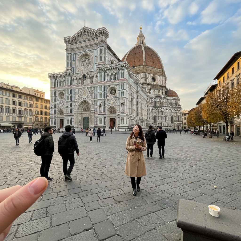 피렌체 두오모 성당과 주변 광장의 가을 풍경