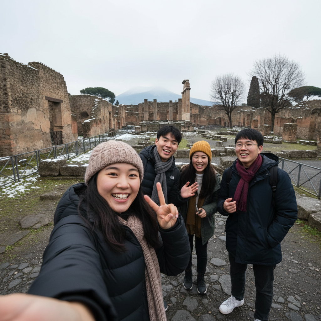 폼페이 유적지에서 현지 대학생들과 찍은 사진