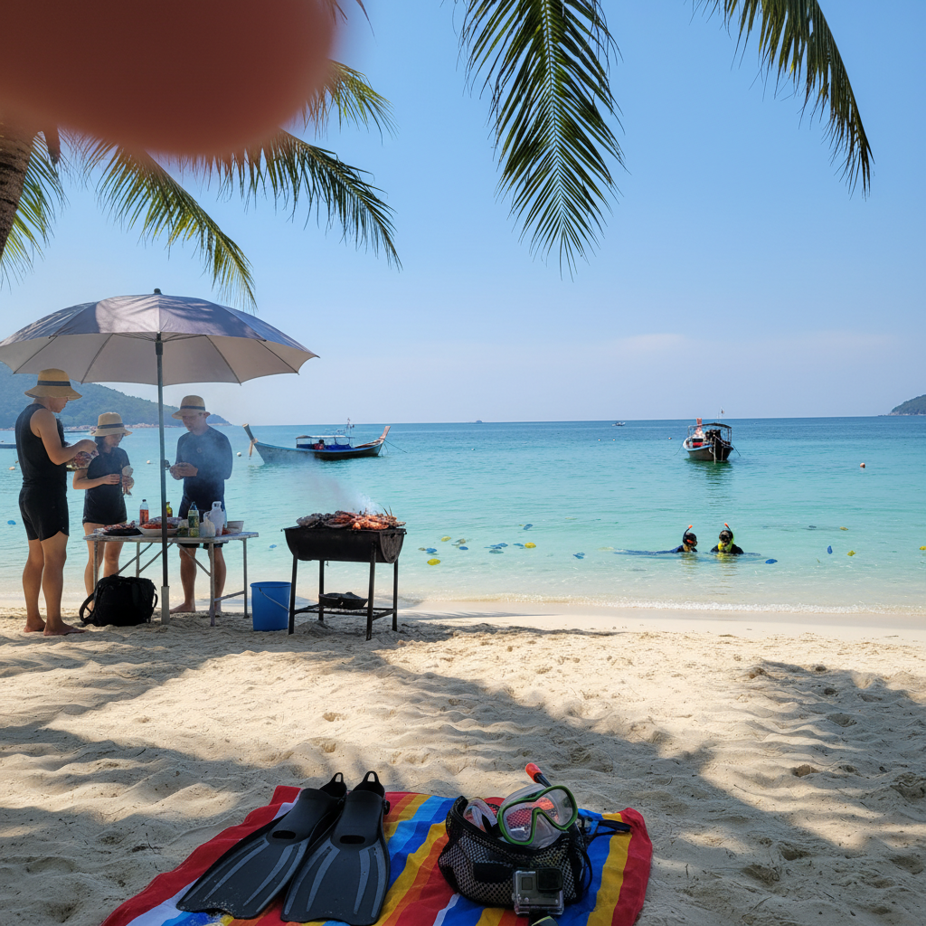 산호섬 프라이빗 비치와 스노클링 장면
