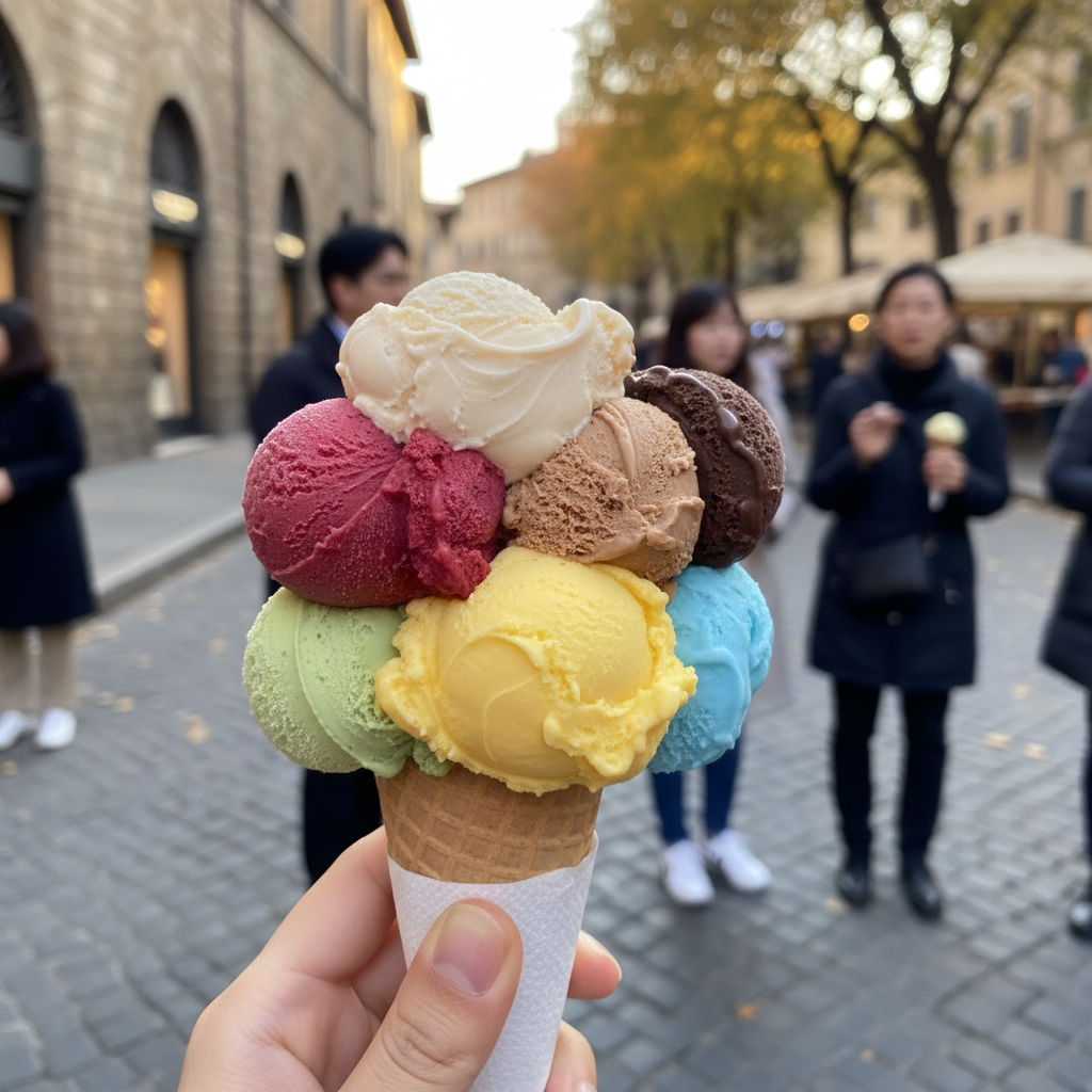 다양한 색깔과 맛의 이탈리아 젤라토