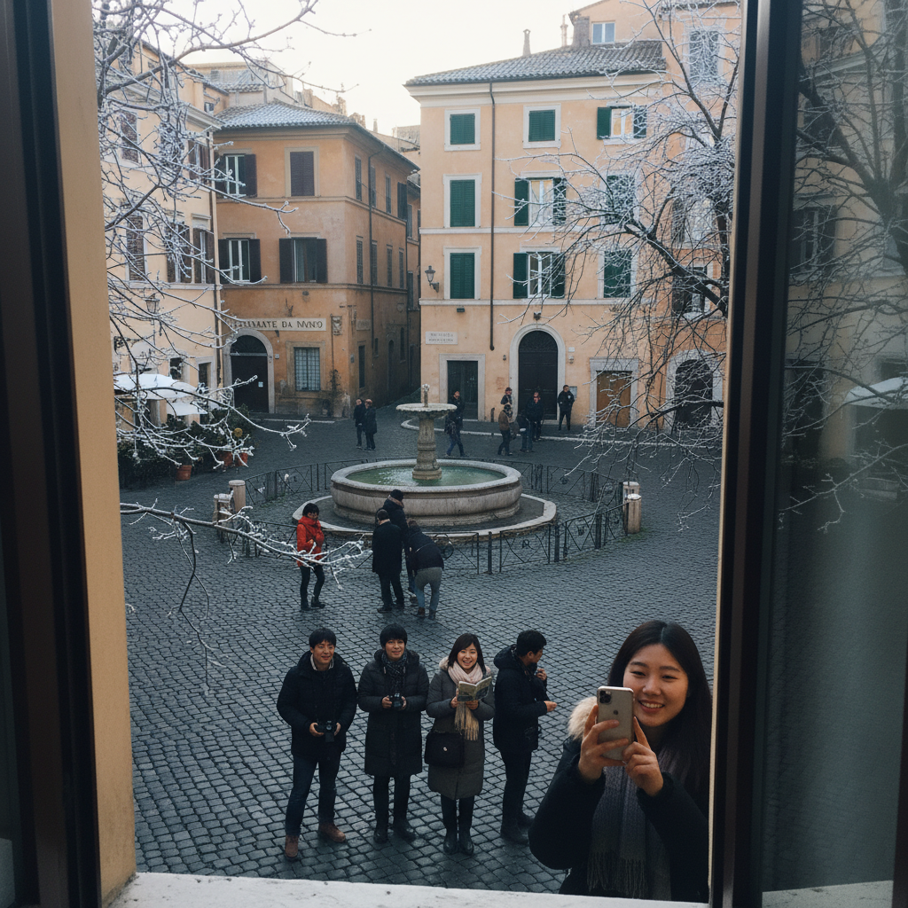 로마 호텔 창문에서 바라본 작은 광장 전경