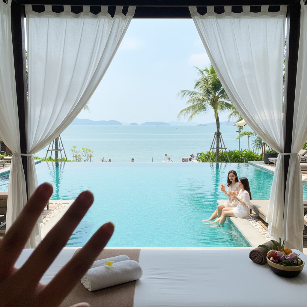 럭셔리 스파 트리트먼트 룸과 인피니티 풀