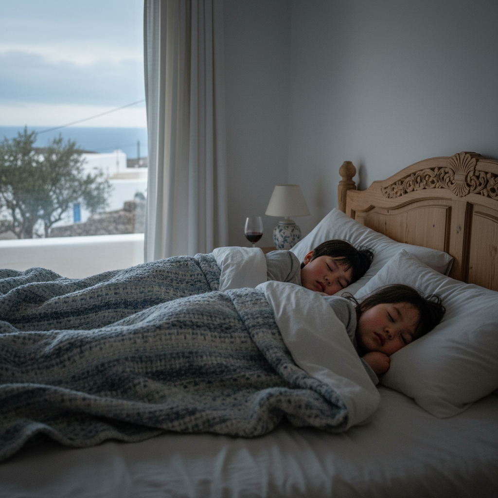 침대에서 쌔근쌔근 잠든 두 아이의 모습