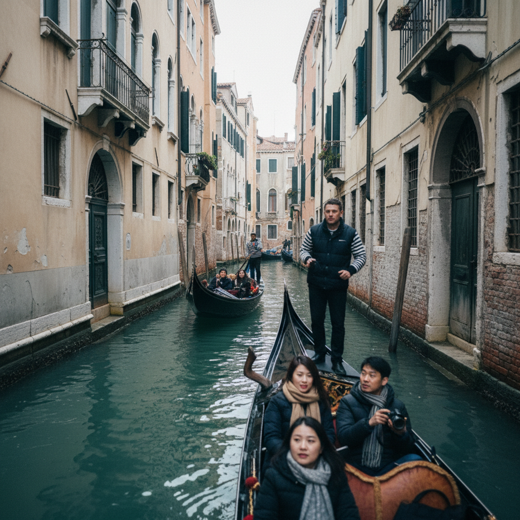 베네치아의 좁은 운하를 유유히 떠다니는 곤돌라