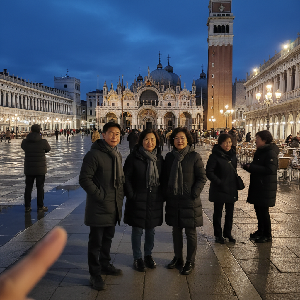 베니스 산 마르코 광장의 야경