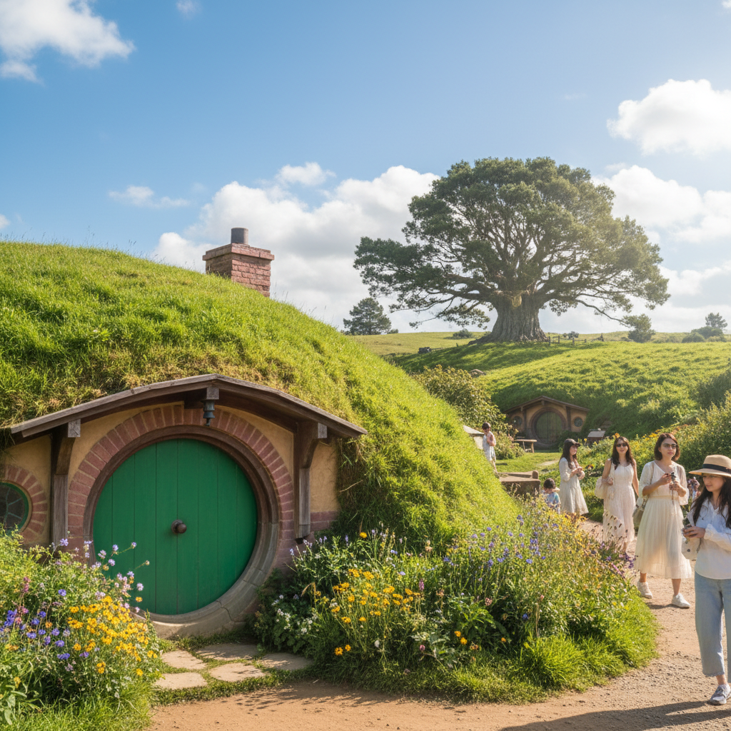 호비튼 마을의 동그란 문이 달린 호빗 집