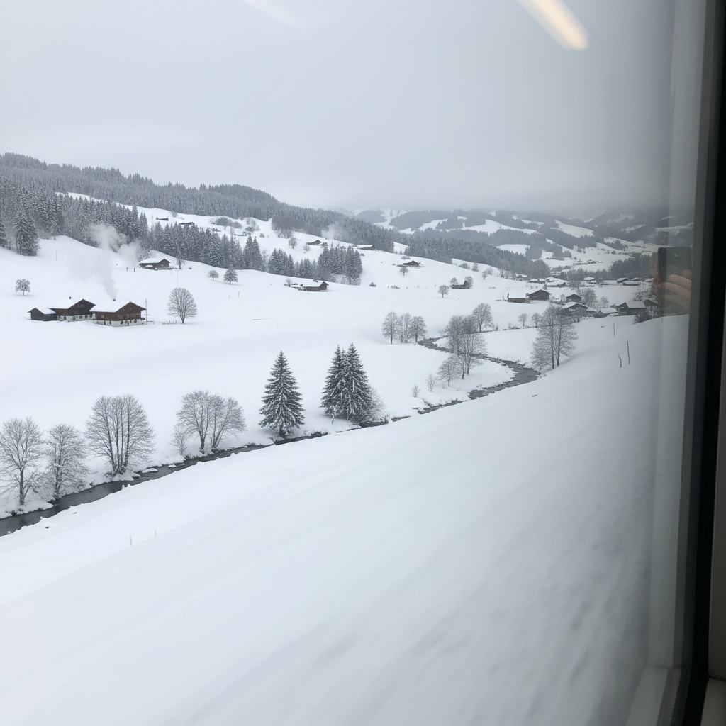 눈 덮인 스위스 시골 풍경