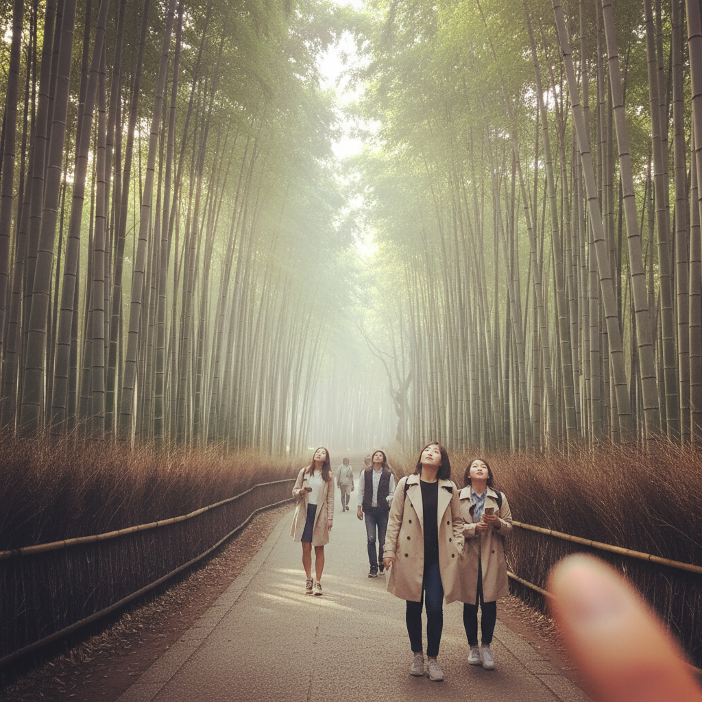 아라시야마 대나무 숲 치쿠린의 고요한 아침 풍경