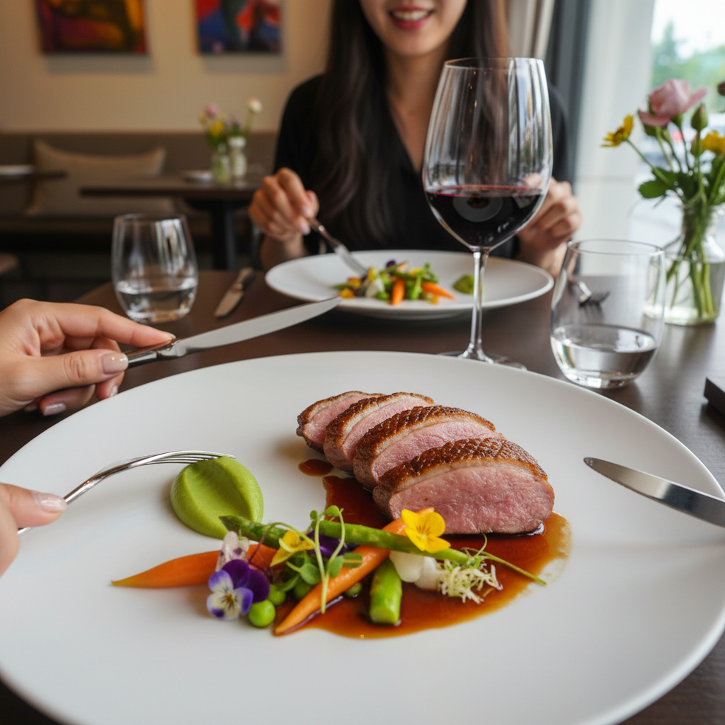 예술 작품처럼 정교하고 아름다운 플레이팅의 메인 요리