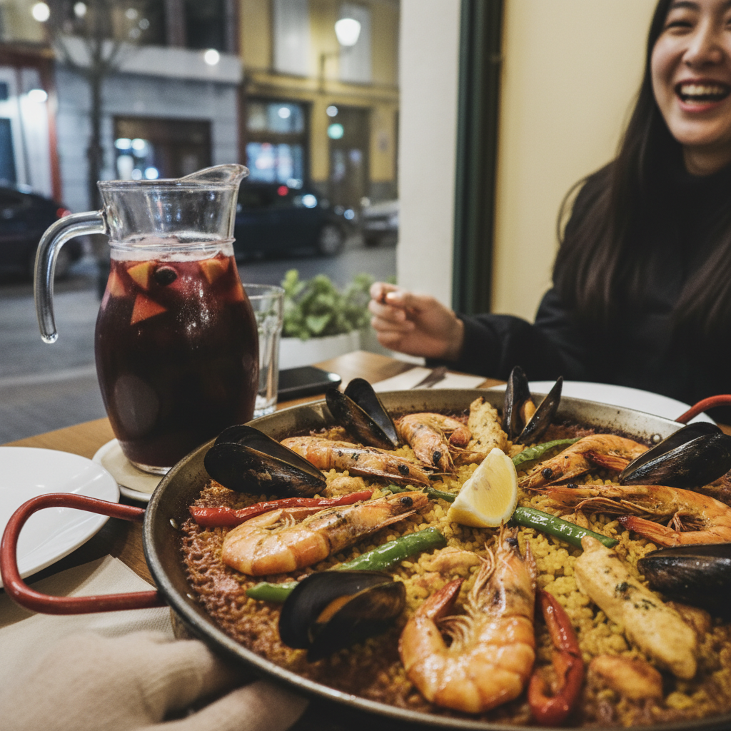 현지인이 추천해준 식당의 먹음직스러운 파에야와 상그리아