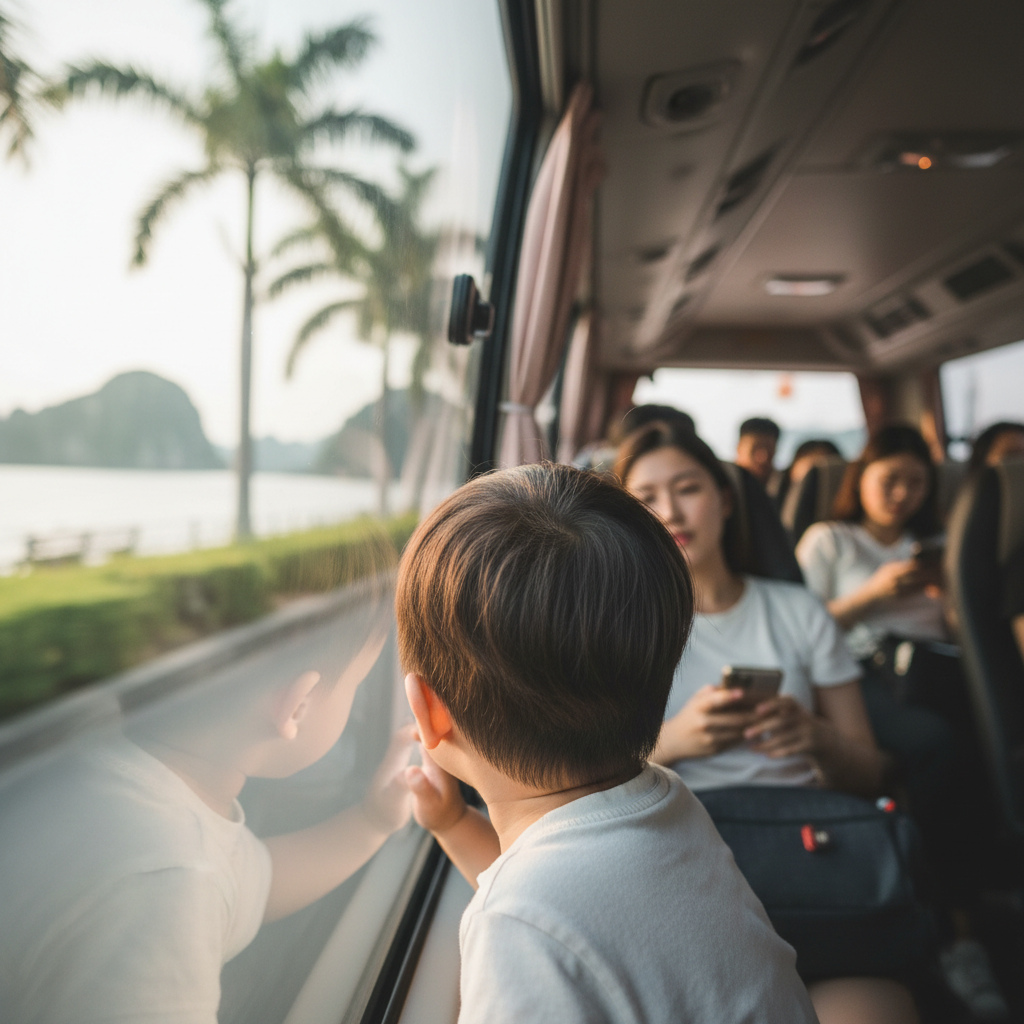 차창 밖을 신기한 듯 바라보는 아이의 뒷모습