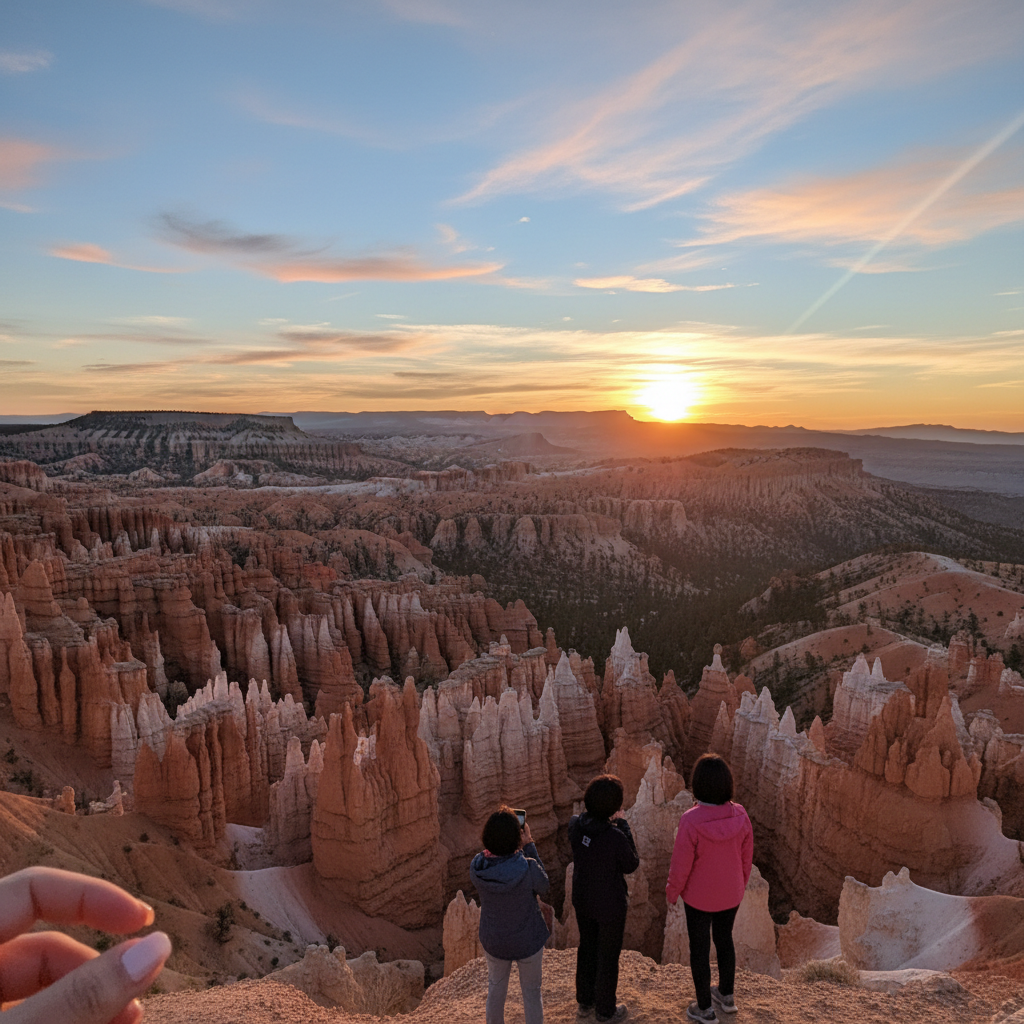 브라이스 캐니언의 후두 위로 떠오르는 장엄한 일출
