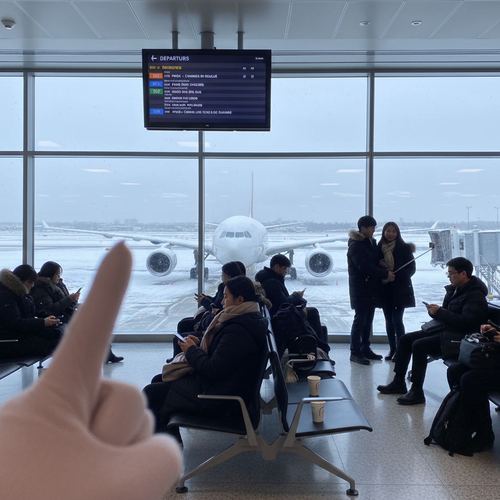 공항 출발 게이트에서 비행기를 기다리는 모습
