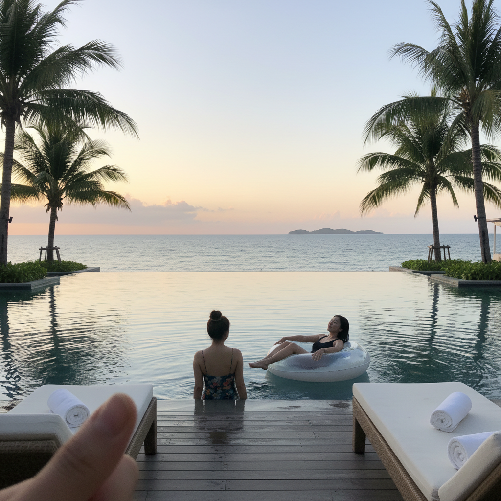 고요하고 평화로운 분위기의 호텔 스파 인피니티 풀