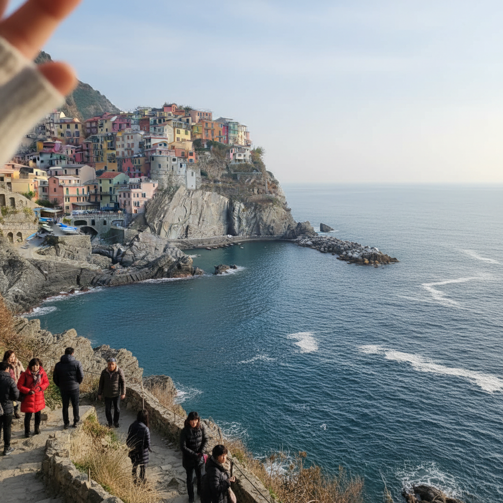 친퀘테레의 절벽 위에서 바라본 바다