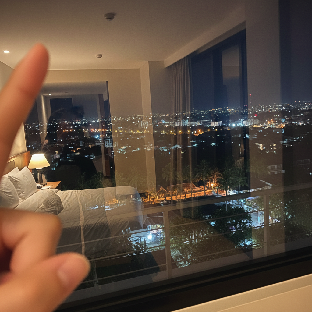 호텔 방 창문 너머로 보이는 치앙마이의 야경