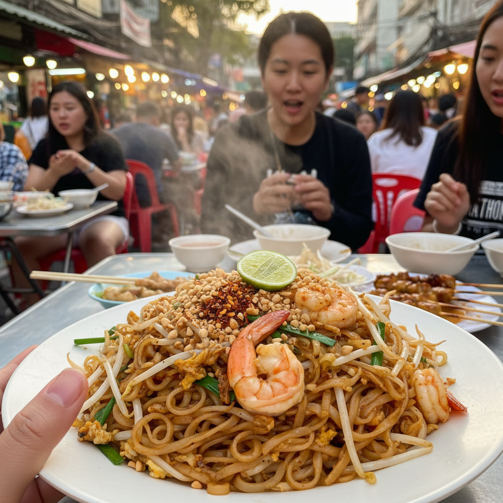 먹음직스러운 팟타이 한 접시