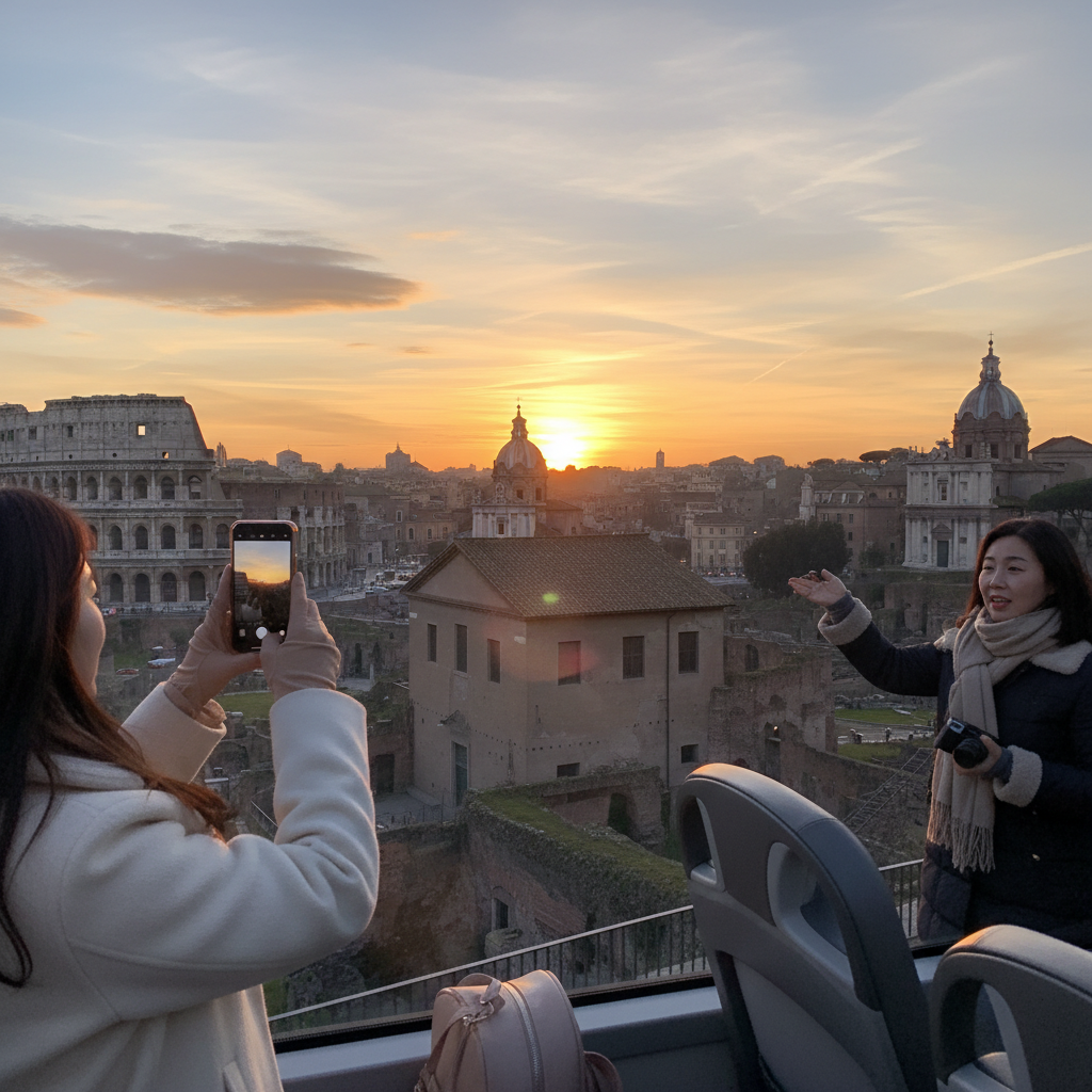 해질녘 노을에 물든 로마의 고풍스러운 전경