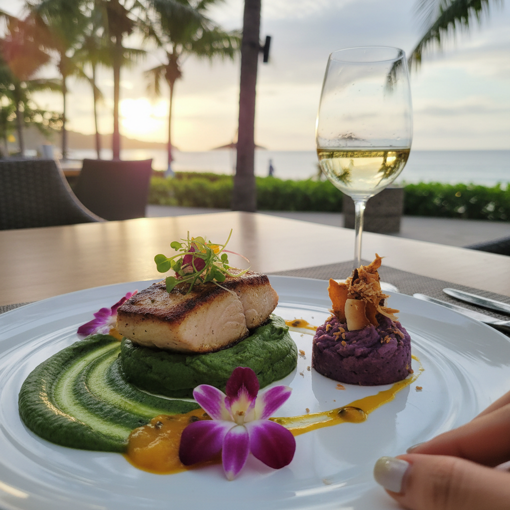 예술 작품처럼 아름답게 플레이팅된 메인 요리