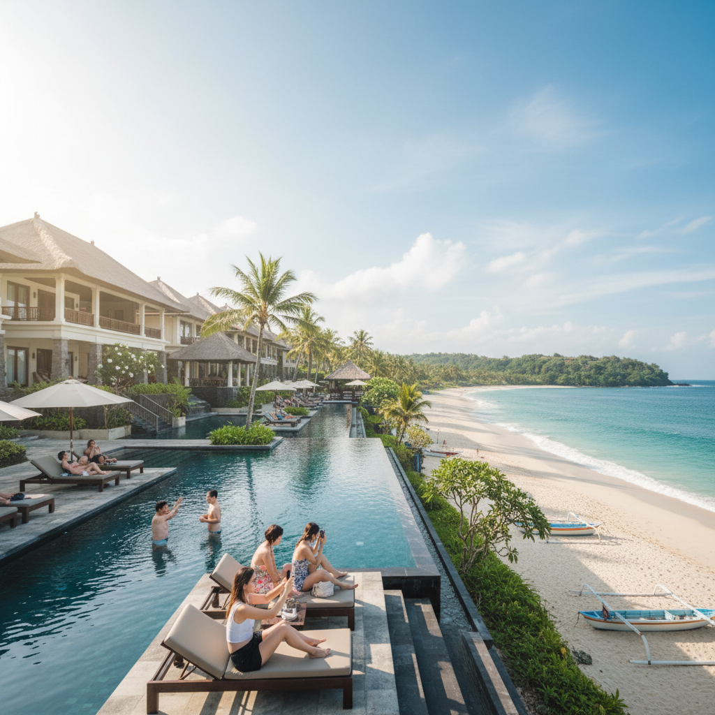 발리의 아름다운 해변과 리조트 전경
