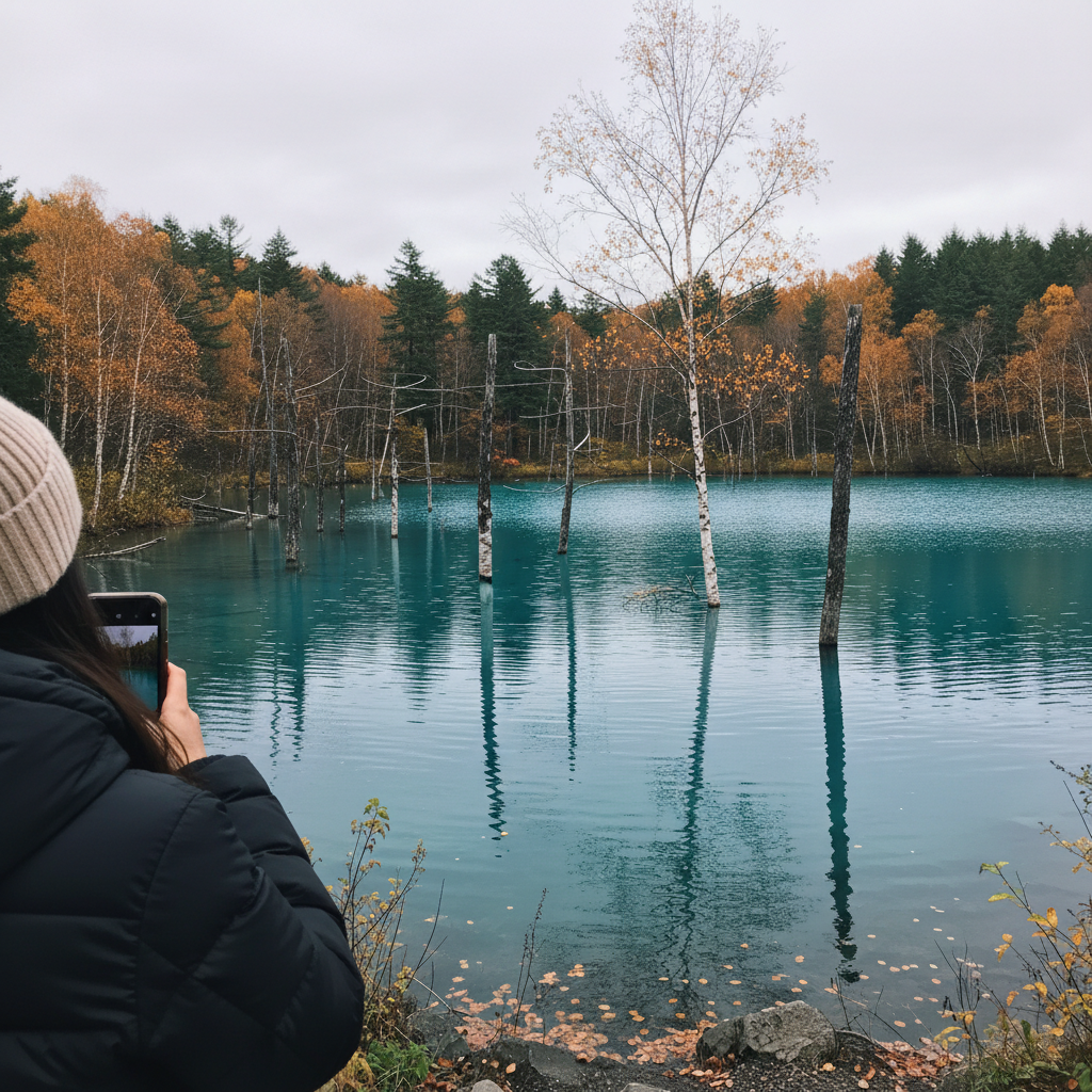 물속에 잠긴 자작나무와 신비로운 푸른빛의 청의 호수