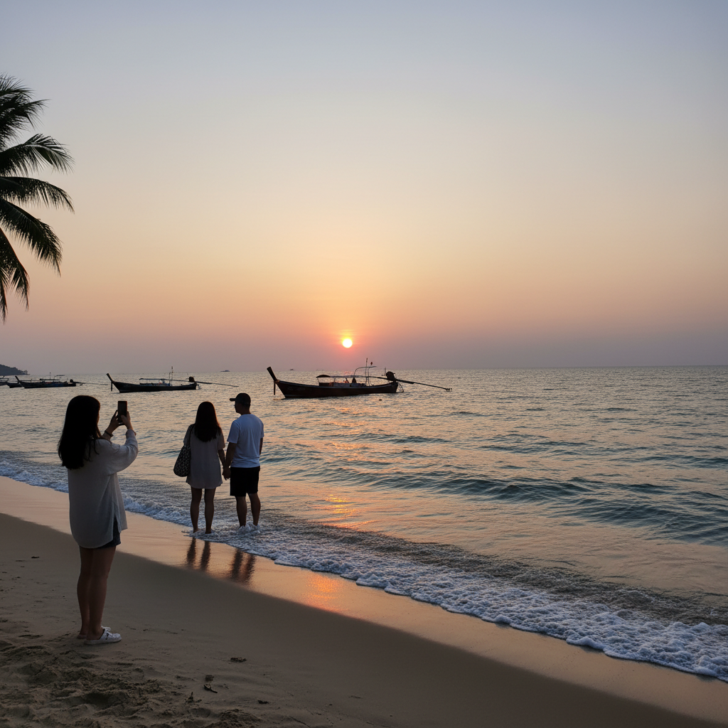 파타야 해변의 평화로운 일몰 풍경