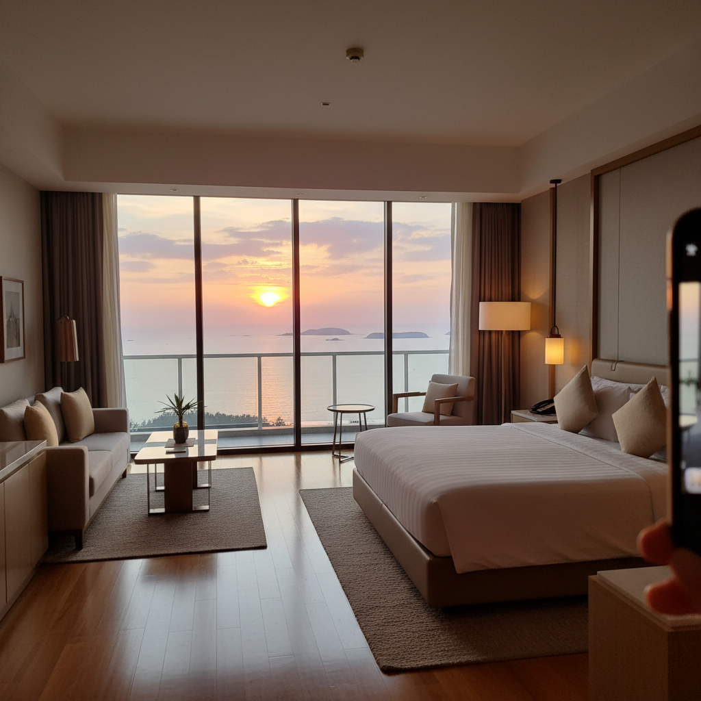 남중국해의 선셋이 보이는 호텔 객실