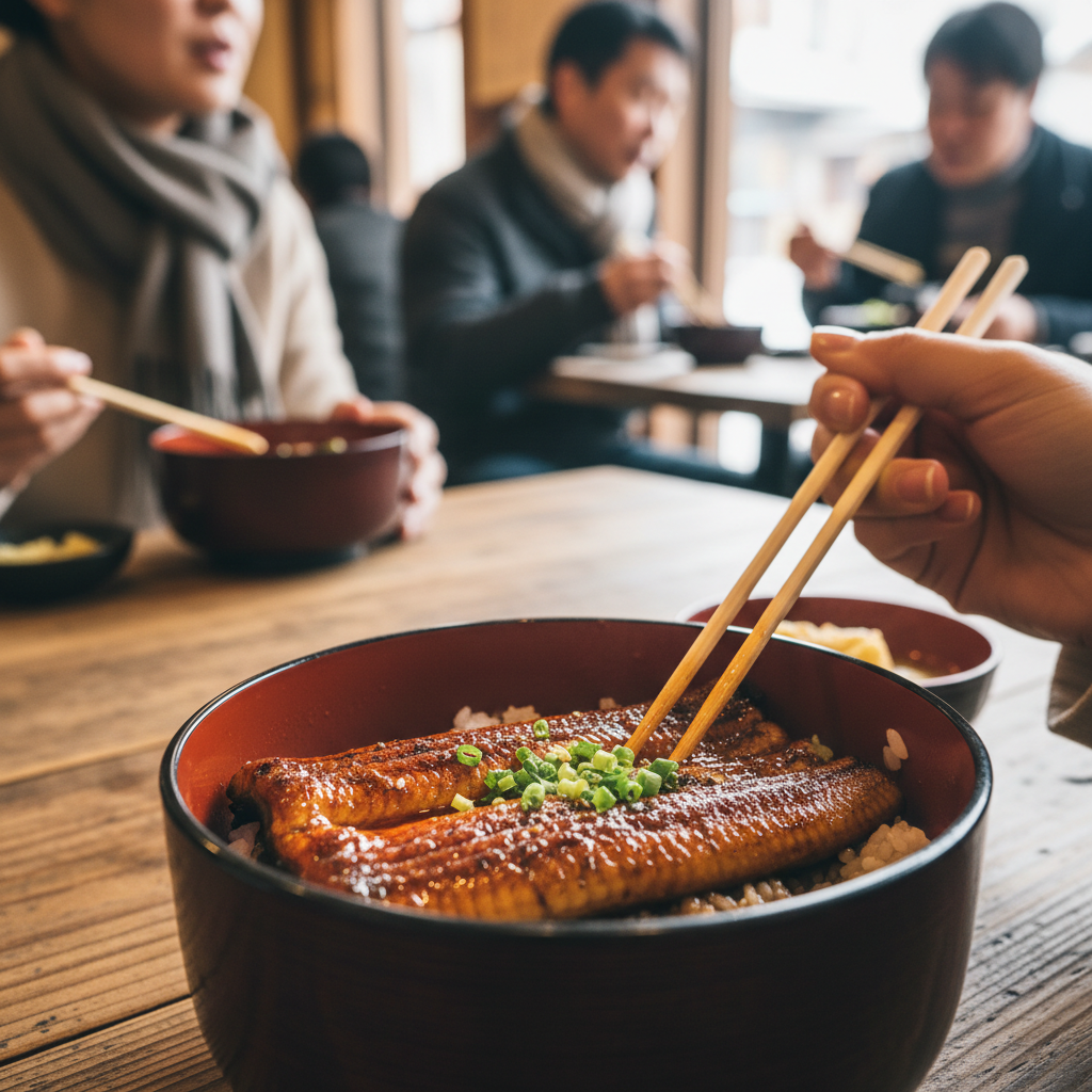 윤기가 흐르는 먹음직스러운 장어덮밥