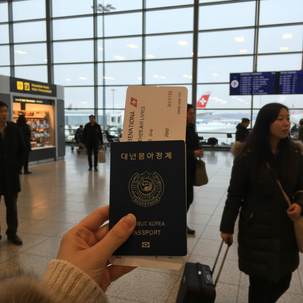 공항 출발 전, 여권과 비행기 티켓을 들고 찍은 인증샷