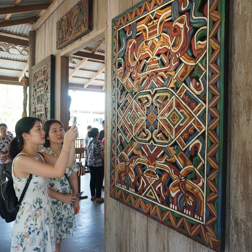보르네오 전통 문양이 담긴 예술 작품