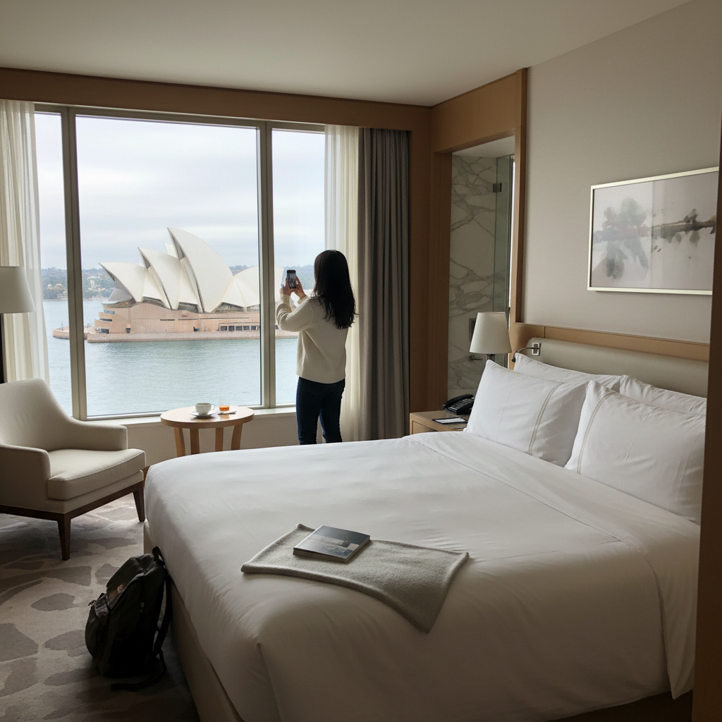 오페라 하우스가 정면으로 보이는 파크 하얏트 시드니의 스위트룸 내부