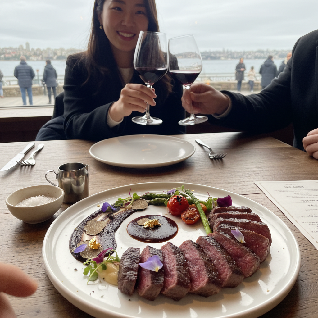 예술 작품처럼 아름다운 플레이팅의 와규 스테이크