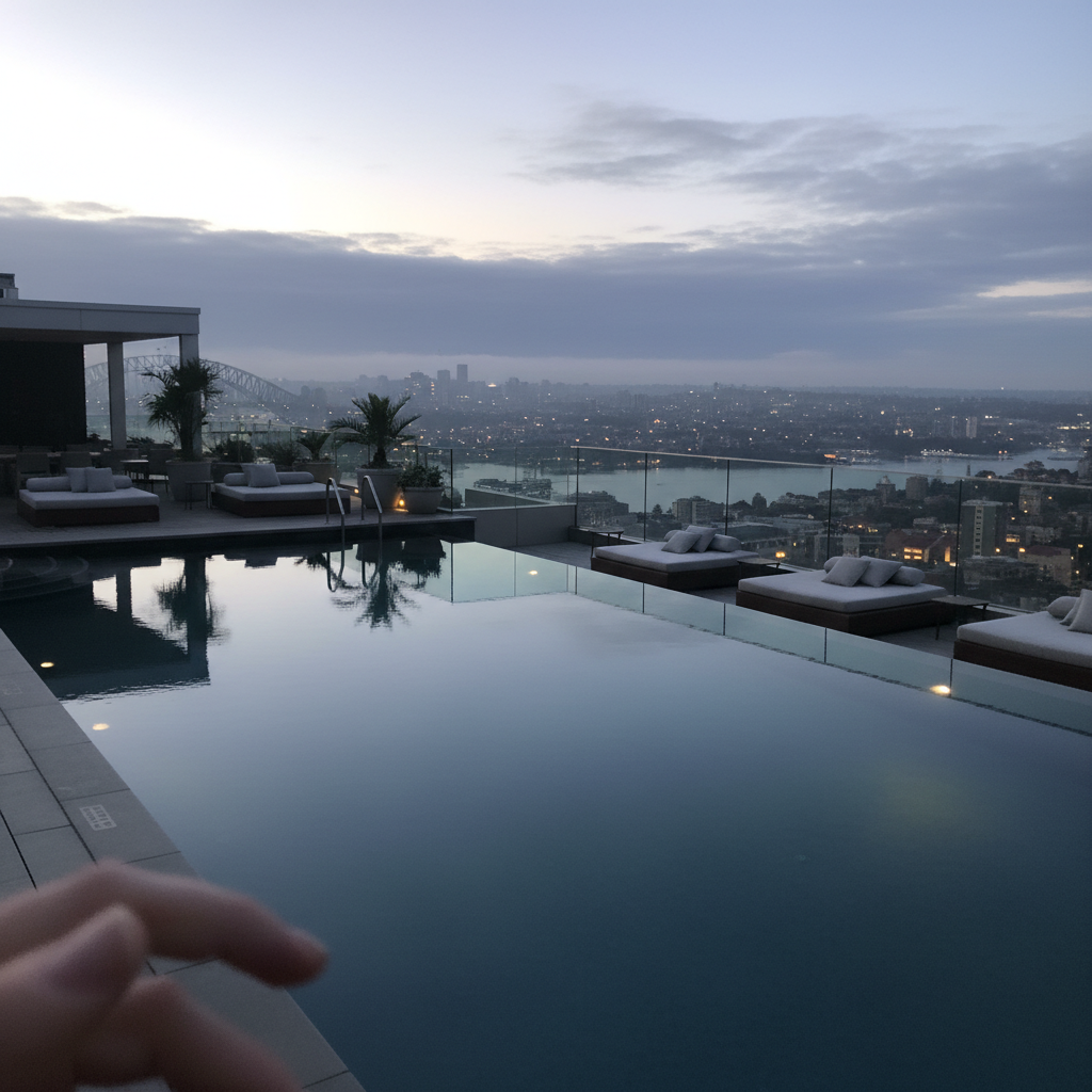 한적하고 고급스러운 호텔 루프탑 풀과 시드니 전경