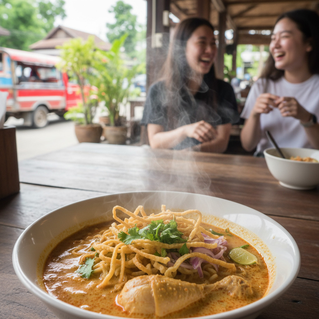 쿤이 추천해준 식당의 김이 모락모락 나는 카오소이