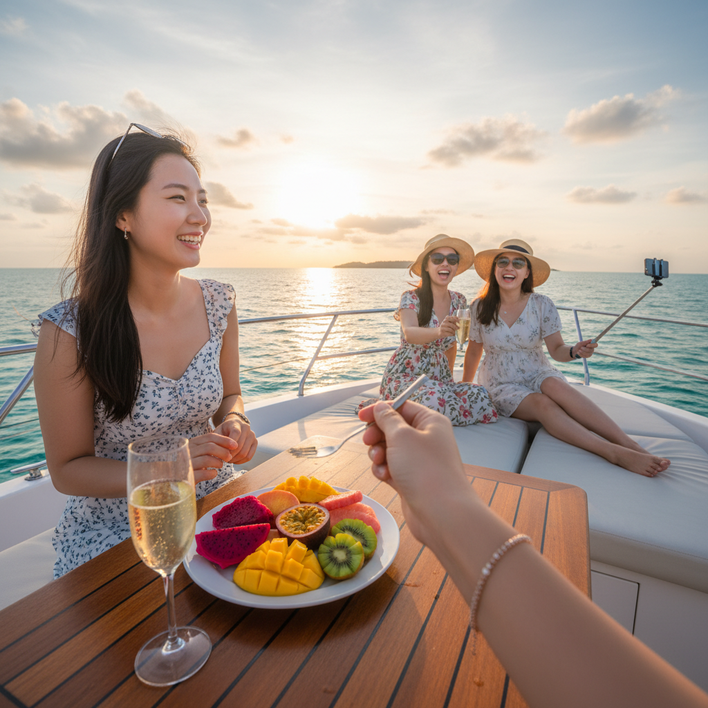 프라이빗 요트 위에서 즐기는 한적한 바다